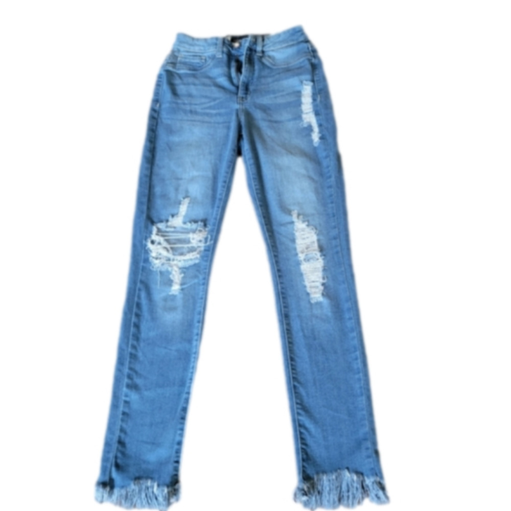 Fashion Nova Distressed/Destroyed Frayed Hem High Rise Skinny Jeans Size 3(26)